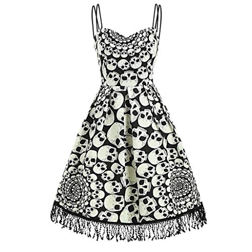 CLOOM Vestido Ajustado Halloween Sexy Fuera del Hombro Falda Plisada Calavera Impresión Vintage Borla Vestido de Tubo Sexy&Elegante Sin Espalda Mini Dress Navidad Carnaval Cóctel Fiesta