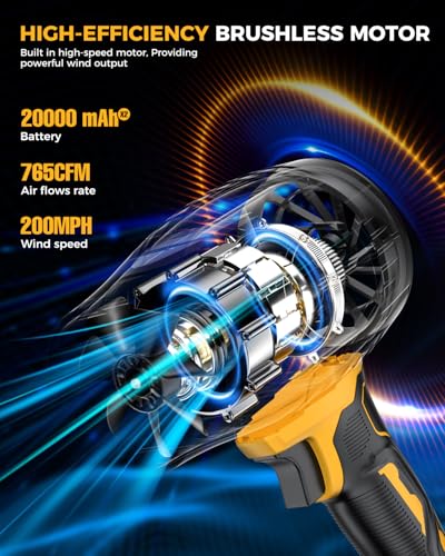 Leaf Blower Cordless with Battery and Charger, 800,000 RPM, Lightweight Handheld Design,Blower for Patio Cleaning,car Blowing Water, Lawn Care, Blowing Leaves and Dust (Bright Yellow)