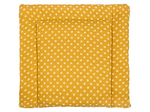 mini Fifia Kinder Baby Wickelauflage Musselin 100% Baumwolle 60 x 70 cm weiße Sterne auf Mustard Gelb Cover