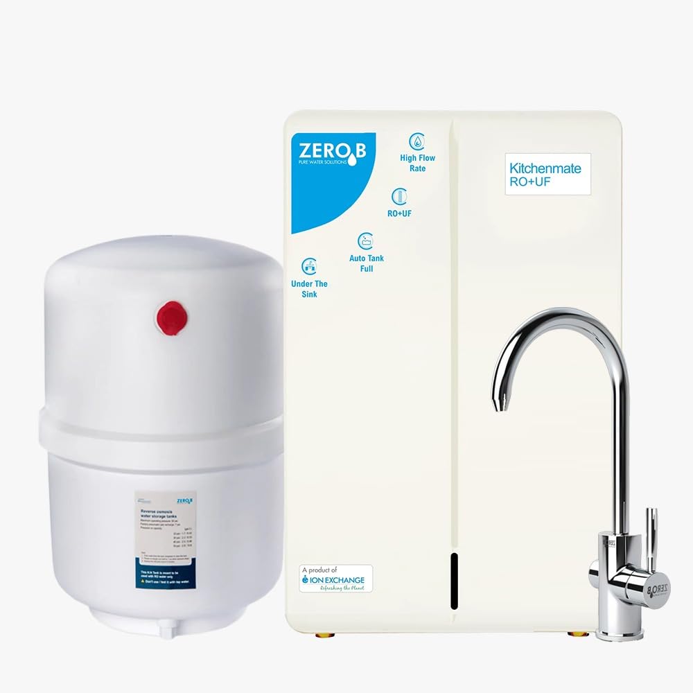 Zero B Kitchenmate RO + UF Under the Sink Water Purifier | 7 Stage Purification | 8L Hydro pneumatic Storage Tank | 9 LPH High Flow Rate | Ideal for Modular Kitchens & Offices (White)