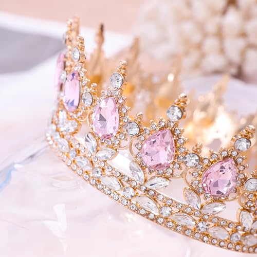 Pink Queen Crown for Women Crystal Tiara for Girl Rhinestone Wedding Headband for Bride Hair Accessories for Costume Birthday Party Prom Gifts4