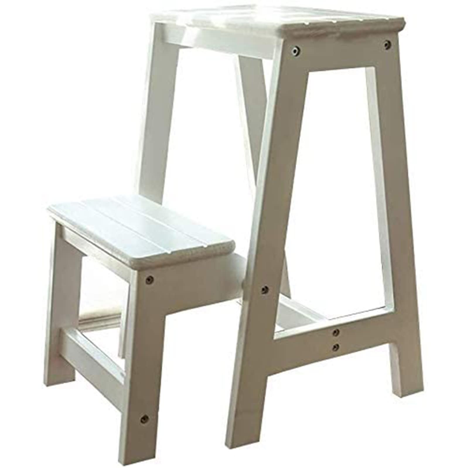 ZGYOZMNG Indoor Climbing Stool,Folding Step Ladder Chair Solid Wood Step Stool (Brown) (White)