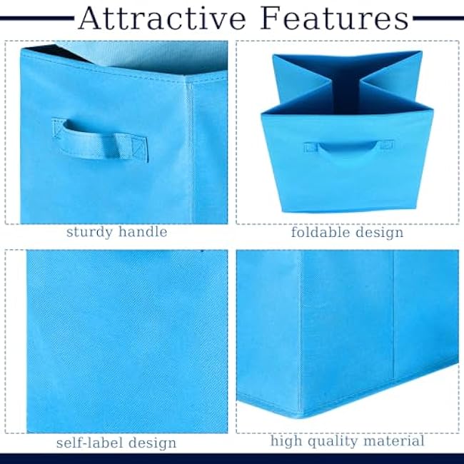 Karenhi Blue Cube Organizer Storage Bins, 11 Inch Fabric Organizer Box, 6 Pack Collapsible Baskets with Handles Storage Cubes Foldable Shelf for Cloth Toys Home Room Closet Cubby, Pack of 6