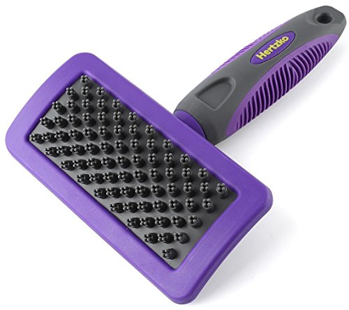 Hertzko Pet Brush Dog Cat Grooming Deshedding Comb for Bathing, Shampooing and Massaging Dogs and Cats with Short or Long Hair - Soft Rubber Bristles Removes Loose & Shed Fur from Your Pets Coat