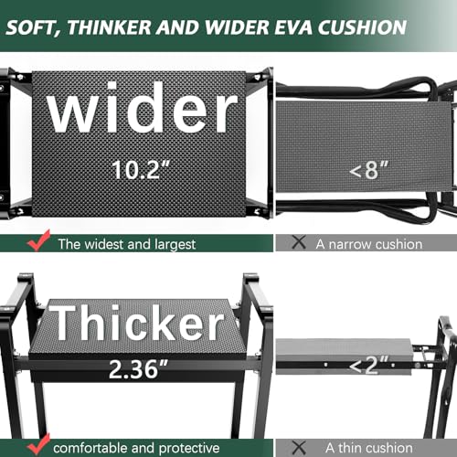 Image of Garden Kneeler and Seat, 10.2 inch Wider Heavy Duty Thick for Kneeling and Seat | Multifunctional Thick Gardening Bench for Kneeling and Seat, Gardening Gifts for Women, Seniors Grandparents, Black