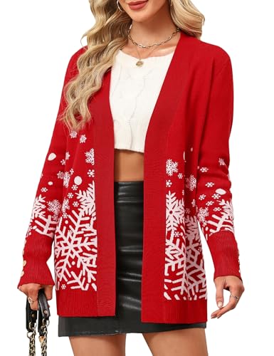 LOMON Ugly Christmas Sweater Women Oversized Cardigans Chunky Cardigan Sweaters Jacket Red Christmas S