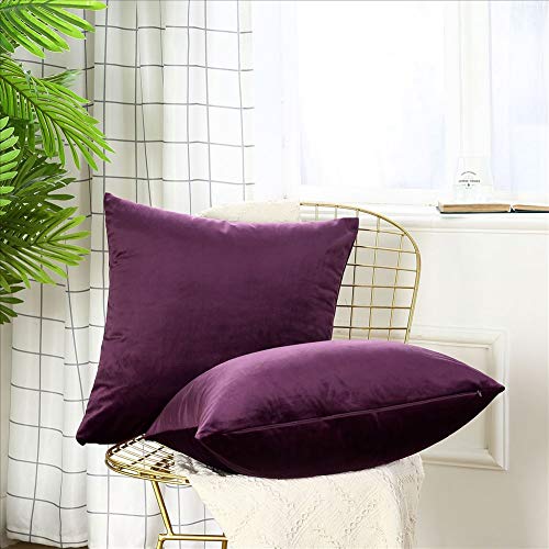 JUSPURBET Velvet Pillow Covers,Pack of 2 Decorative Throw Pillow case for Couch Bed Sofa,Soft Cushion Pillowcase,26x26 Inches,Eggplant Purple
