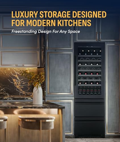 Image of NewAir 24 inch Dual Zone Beverage Refrigerator & Wine Cooler for 108 Bottles & 175 Cans | Freestanding or Built-In Under Counter Mini Fridge for Beer, Wine and Soda | Black Stainless Steel