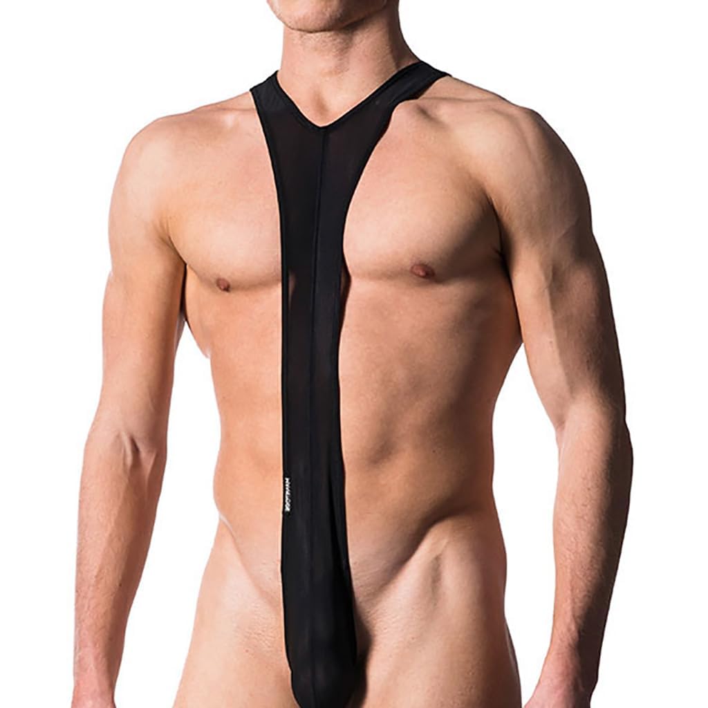 Bañador Bikini Hombre, Mankini Bodysuit de Hombres Tanga Suspensorio Mono Una Pieza Traje Divertida Baño en Forma I Ropa Interior Sexy Body Sling Stretch Singlet Lencería Carnaval Disfraz (Negro)