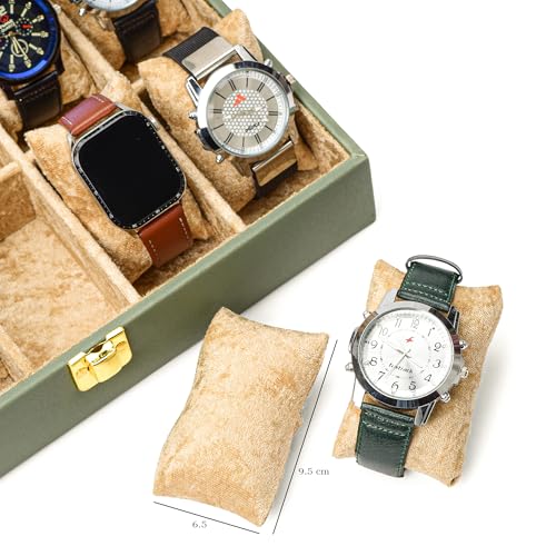 Image of NAAZS Premium Green Leather Watch Organizer Box - 10 Slot Display Case with Velvet Cushions & Transparent Lid for Men's Wrist Watches, Jewelry Storage Gift Box for Men & Women, Travel & Home Use