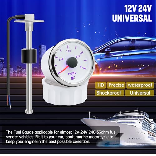 Image of ARTILAURA Fuel Sending Unit and Gauge Kit, 240-33ohms 7 inch (175mm) Boat Marine Fuel Tank Sender Stainless Steel Gas Sensor for Car Truck Vehicle (White)
