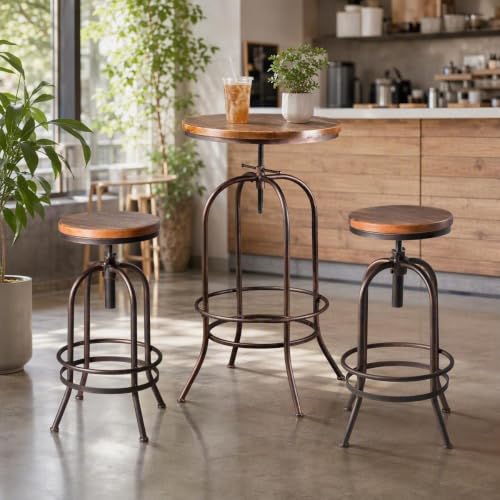 BOKKOLIK Vintage Bar Table Swivel Industrial Style Pub Table Kitchen Dining Tables Height Adjustable 37.4-45.3inch Coffee Table with Footrest - image 7