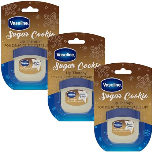 Vaseline Lip Therapy Sugar Cookie – Mini Vaseline Flavored Lip Balm, Hydrating Petroleum Jelly, Clear Lip Gloss, Travel-Size, 0.25 Oz Ea (Pack of 3)