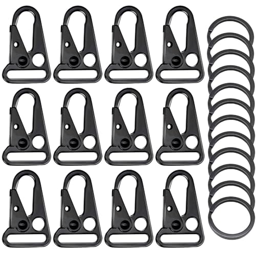 1 Inch Enlarged Mouth Clip Sling Clasp Hook for Keychain Snap Hooks Outdoor Bag Backpack Tactical Carabiners (Black 12 Pack)