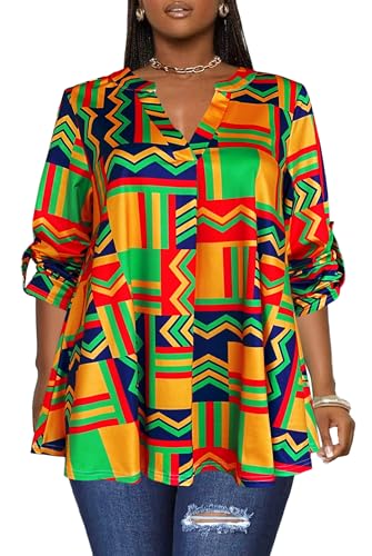 Afibi Women's Casual African V Neck Long Sleeve Tunic Tops2