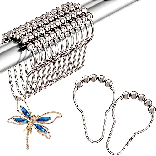 12PCS Shower Curtain Hooks,DIY Dragonfly Pendant Decorative Shower Curtain Rings,Anti-Rust Metal Shower Hooks, Cute Decor for Bathroom, Baby Room, Bedroom, Living Room