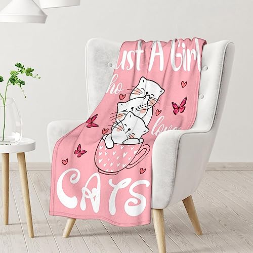 Cat Blanket Gifts - 40"x50" Cute Throw for Girls - Pink Soft Fuzzy Blankets for Bed, Couch & Living Room