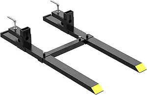 Garvee 43" Clamp On Pallet Forks, 2,000Lbs Heavy Duty Fork Rack With Adjustable Stabilizer Bar for Loader Bucket Skid Steer Tractor