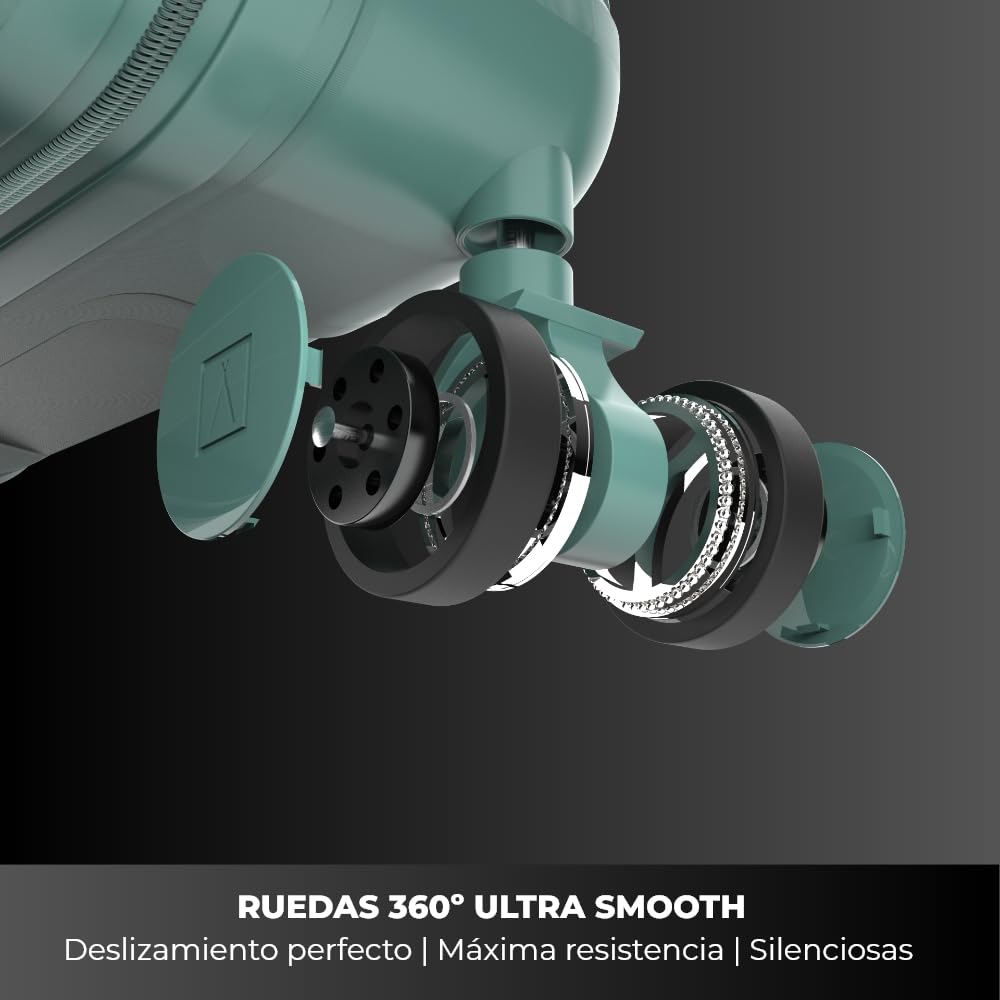 NUMADA - Maleta de Viaje Cabina 55x40x20cm (38,4L) Upfly T10 XS Apta para Ryanair con Cierre de Combinación y 4 Ruedas. Maleta de Mano Rígida Resistente, Ligera con Interior Compartimentado | Verde