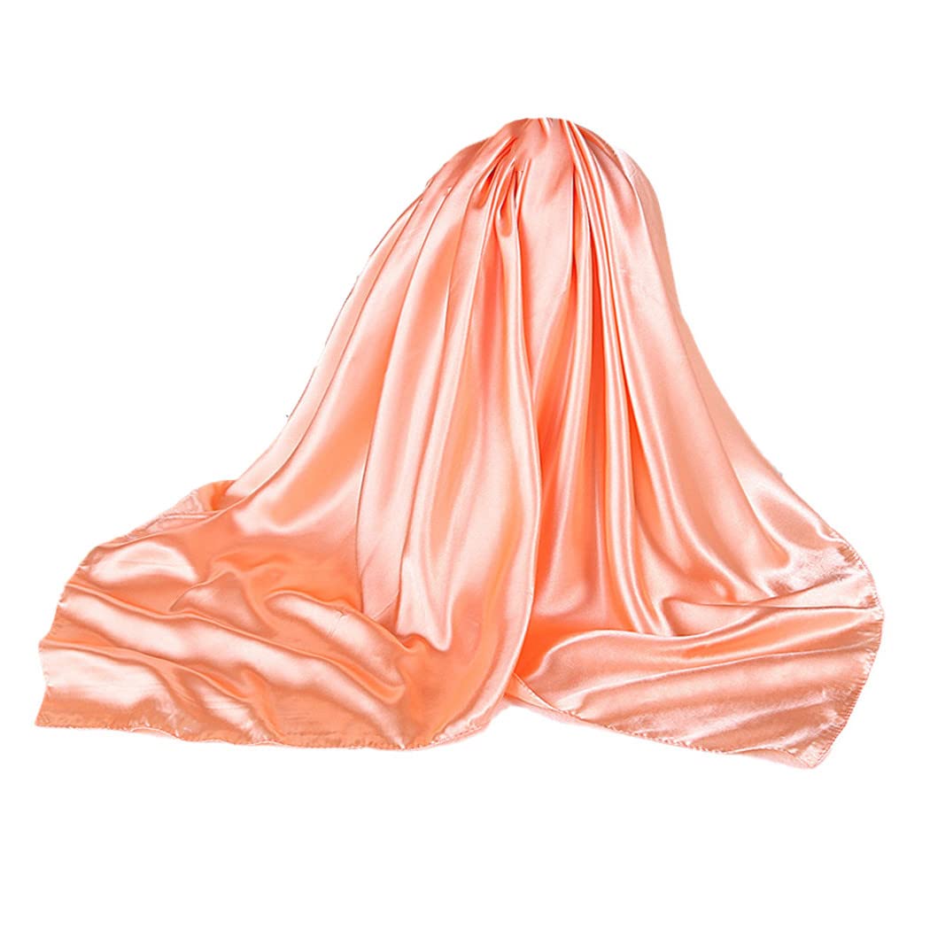 Foulards Hijab pour Femmes, Foulard en Satin de Soie, Couleurs Unies, 90 x 90 cm, carrés, pour Le Cou (Rose Orange 90 x 90 cm)