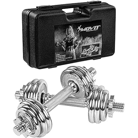 Movit® 15kg Kurzhanteln PRO 2er Set im Koffer, Chrom Gusseisen Hanteln Cover