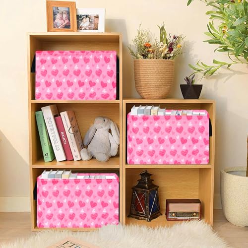 Image of MAIZMZ Girls Storage Basket Heart Print Storage Cube for Women, Closet Shelf Organizer Bins Empty Gift Basket with Handles Girls Nursery hamper Kids Toys Books Box Room Deco