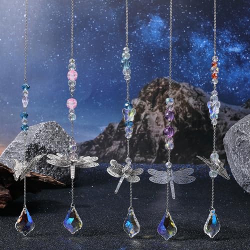 SUNNYCLUE 1 Box DIY 5 Sets Garden Suncatchers Rainbow Maker Suncatcher Prism Glass Crystal Beads Colorful Sun Catchers Making Kit Filigree Metal Butterfly Dragonfly Linking Charms for Window Door - Image 4