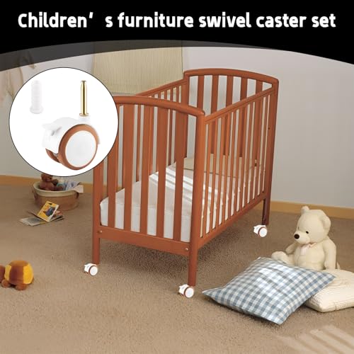 4er Lenkrollen Für Kindermöbel Set,Rollensatz Gummil Räder Lenkrollen,Mit Hülse Stift Um 7mm,Für Kinderbett Babybett Stubenwagen Mit Rollen,Freilaufend,Leise Geeignet(Weiß)