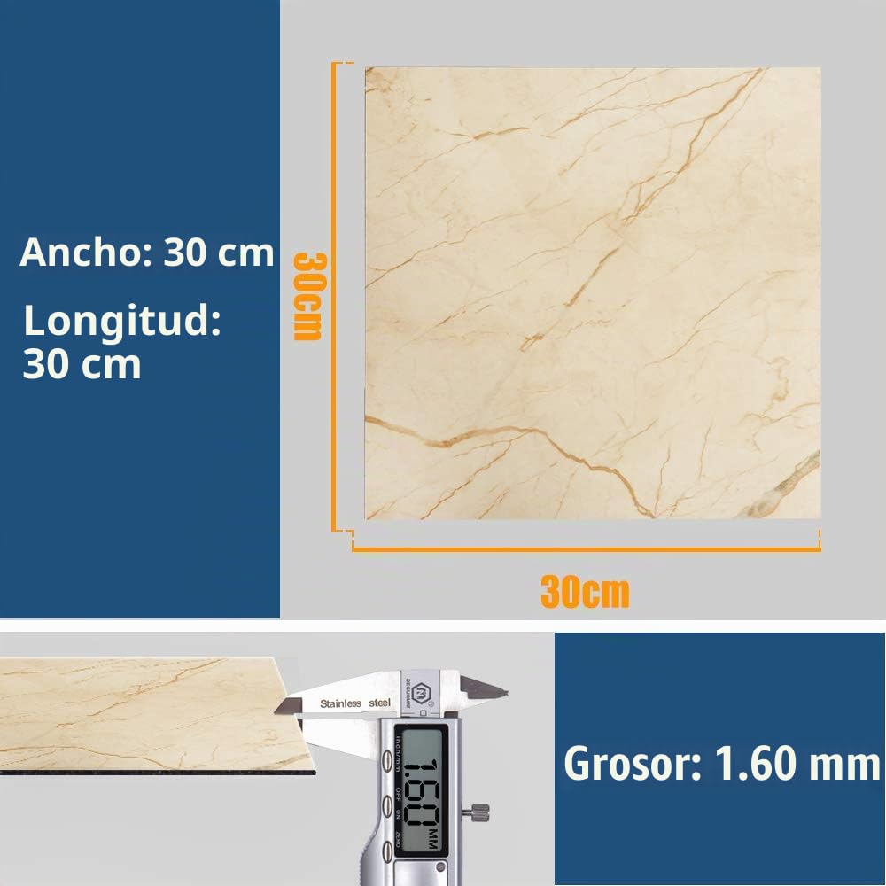 VEELIKE Suelo De Vinilo Para Pegatinas De Baldosas Adhesivo Para Azulejos Amarillo Mármol Adhesivas Suelo Adhesivo Azulejos De Azulejos Para Baño Y Cocina, 30 cm x 30 cm, 24 Piezas