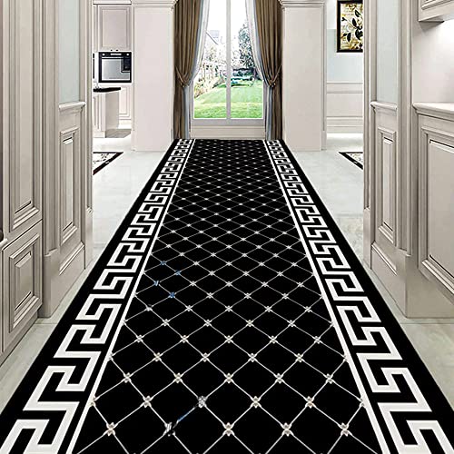 Aabbcdf Alfombra Clásica para Pasillo, Alfombra Negra Extra Larga para Escalera, Alfombra Lavable Antideslizante para Piso De Cocina, Ancho 60Cm / 80Cm / 100Cm / 120Cm,80x300cm Cover