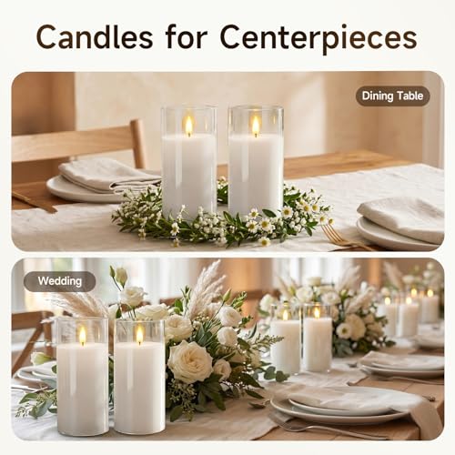 Image of Homemory Clear Glass Flameless Candles Battery Operated LED Pillar Candles with Remote and Timer, Real Wax Flickering Candles with 3D Wick, Decorative Glass Candles Home Wedding Holiday Decor, 2 Pack