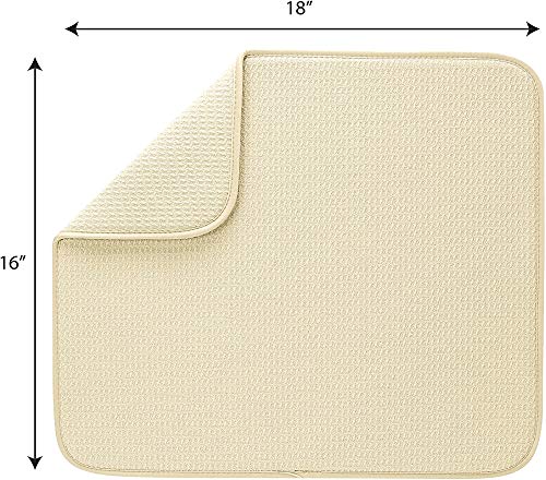Dish Mat Absorbent, Reversible, Microfiber,Dish Drying Mat for Kitchen,Machine Washable Farmhouse Dishes Drainer/Rack for Countertop Fast Drying, Beige Drying Mat 16 X 18 Inch - Image 4