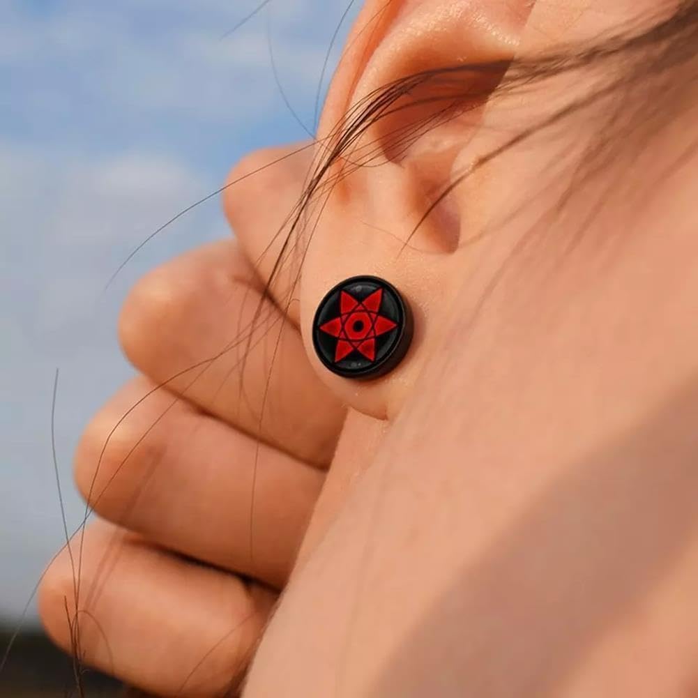 CHICNET Kolczyki ze stali nierdzewnej czarne 8 mm czerwone fioletowe Sharingan Eye Rinnegan Anime Manga biżuteria do uszu stal chirurgiczna unisex mężczyźni kobiety mężczyźni, 8mm