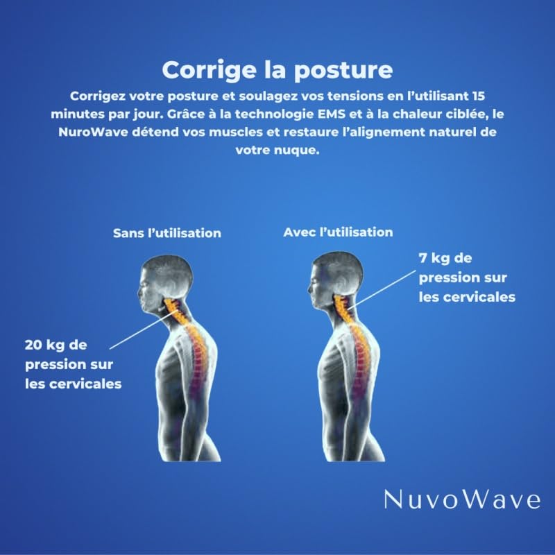olemia NuvoWave - votre masseur à domicile Masseur Cervical EMS - Chaleur Température Constante - 3 Modes - 6 Niveaux d'Intensité