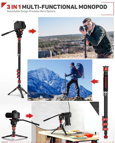 Ifootage C180F+K5-SET 71 Inch Monopod Kit, Carbon Fiber Monopod With Fluid Head, Portable Travel Camera Monopod With Feet Max Load 17.64 Lbs, Compatible With Sony Canon Nikon Dslr Cameras thumb #2