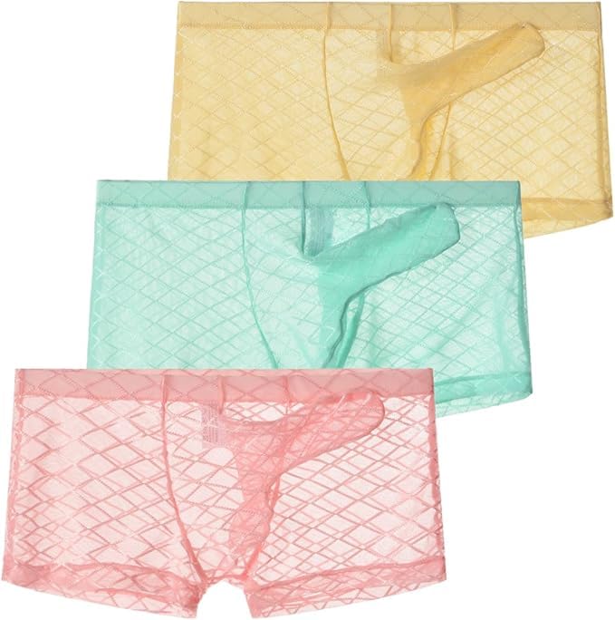 Men's Sheer Boxer Briefs See Through Breathable Mesh Lingerie Transparent Elephant Nose Trunk Sexy Thong Underwear