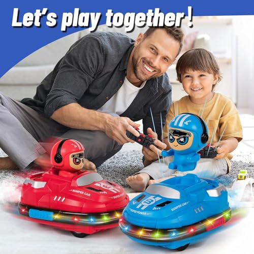 Image of Ascetic 2 Pack Remote Control Bumper Car Toys Set forToddlers&Kids, Mini RC Ejection Battle Race Cars with LED Lights, Music & Spray, Ideal Christmas Birthday Gift for Age 3+ Kids Unisex((2)