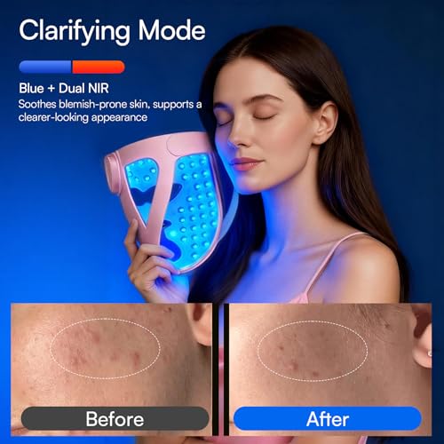 Image of INIA Glow 4D Wireless Red Light Therapy Mask for face - Dual NIR, 320 LEDs, 4 Modes, Under-Eye Cooling, Cordless & Rechargeable LED Face Mask for Home & Travel, Skincare Gifts for Women Mom Wife, Pink