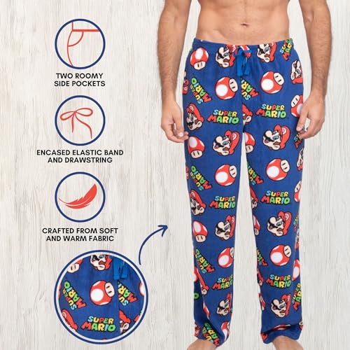 Super Mario Men's Mario and Kinoko Warm Plush Cozy Pajama Pants2