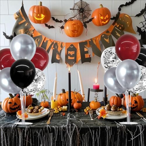 Image of TONIFUL 4 Set Burgundy Red Black Silver Balloon Stand Centerpiece for Table
