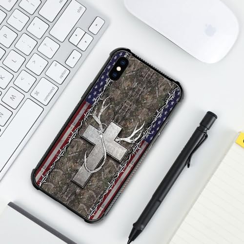 Coque iPhone X drapeau américain en bois et silicone TPU rigide antichoc