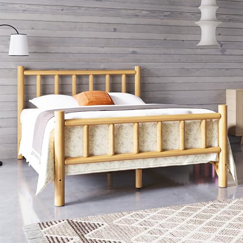 Farmhouse-Log-Bed-Frame-Queen-Rustic-Style-Pure-Solid-Pine-Cylinder-Construction-Bed-Fits-Mattresses-and-Box-Springs-Natural-Finish Farmhouse Log Bed Frame Queen Rustic Style Pure Solid Pine Cylinder Construction Bed Fits Mattresses and Box Springs Natural Finish