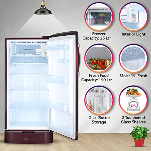 Image of LG 215 L 3 Star Direct-Cool Single Door Refrigerator Appliance (GL-D221ASVD, Scarlet Victoria, Base Stand with drawer, 2022 Model)