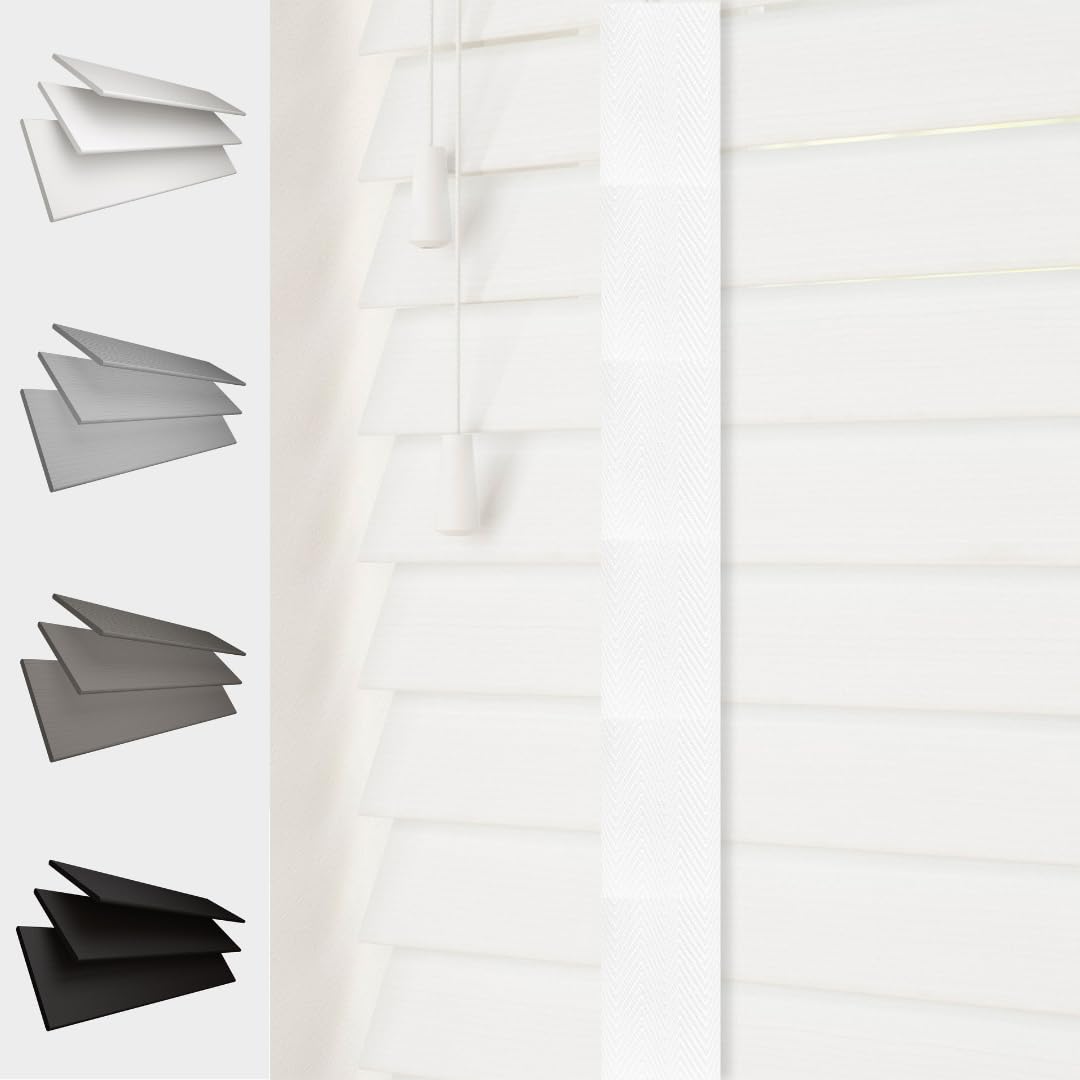Caecus White Faux Wood Venetian Blind [, 150Cm Width X 120Cm Drop, Tape]