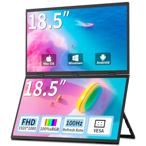 Image of Dual Monitor 18.5 inch 100Hz,Portable Monitor for Laptop Extender| 1080P |100% Srgb|Plug & Play|Stand & VESA|Automatic Rotation| Extended Computer Display for Laptop PC Windows Mac