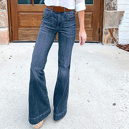 Women's Flare Jeans Casual Mid Rise Bell Bottom Pants Classic Fitted Distressed Bootcut Denim Pant Jeans with Pockets2