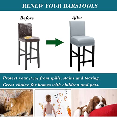 HFCNMY Bar Stool Covers,2 Pack Stretch Waterproof PU Bar Stool Covers with Backs Bar Stool Chair Covers Barstool Covers Slipcovers with Back Pub Counter Stool Chair Cover Light Gray - Image 6