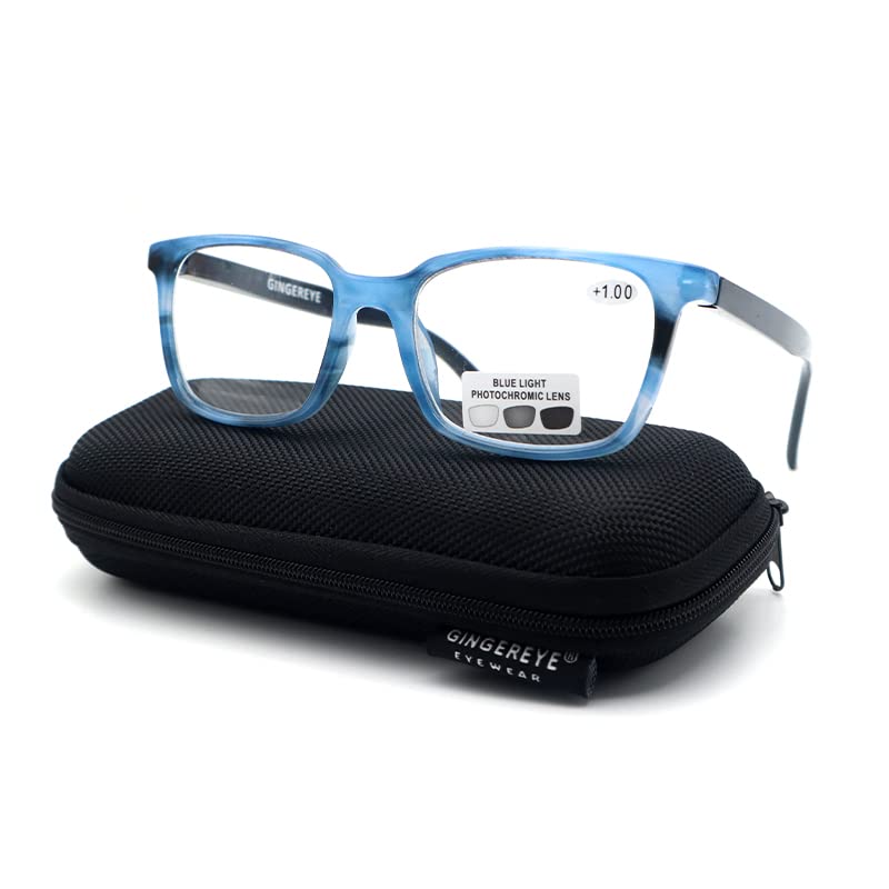 Photochromic Reading Glasses Classic Square Readers with Spring Hinge