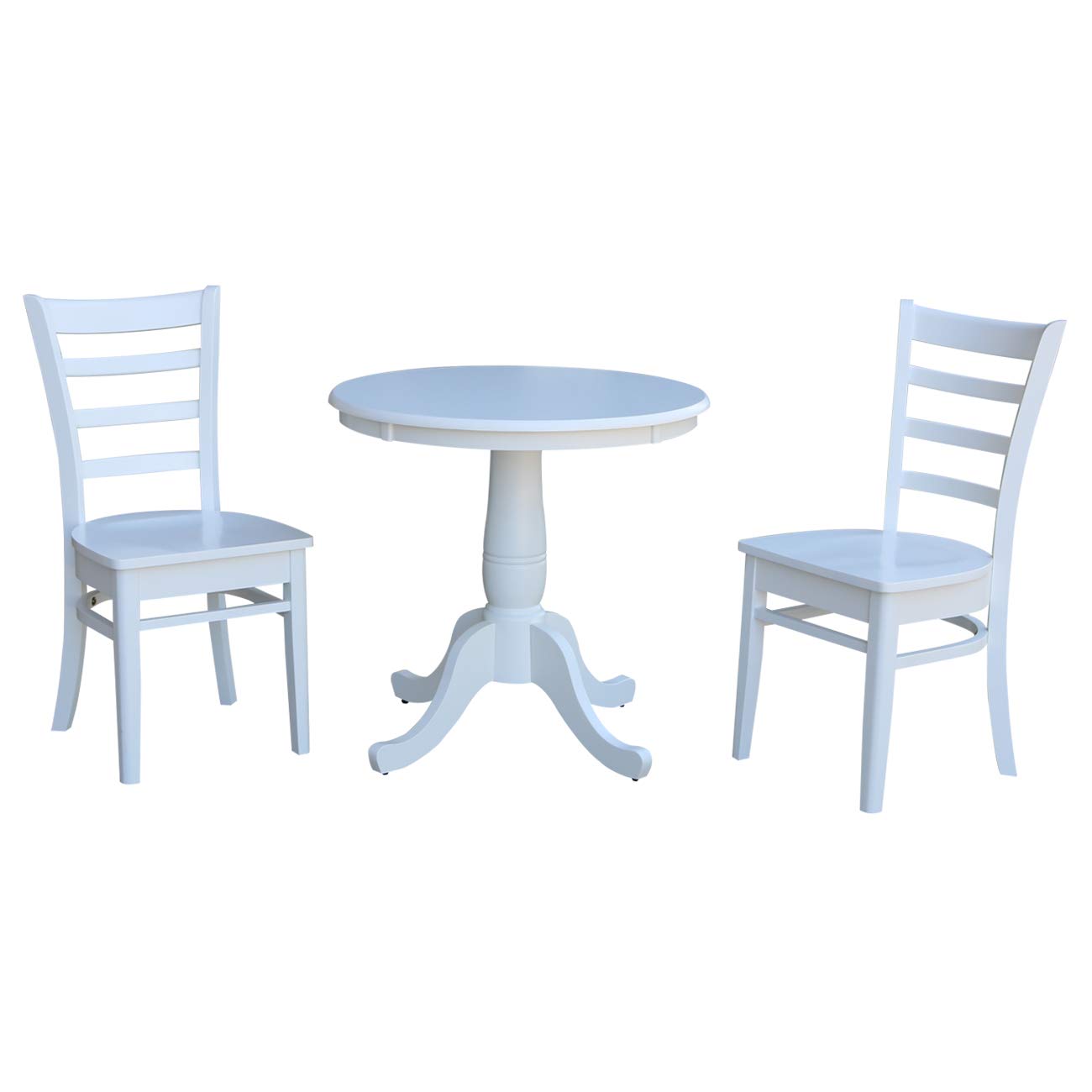 Whitewood Industries International Concepts Dining Table And Two Emily Chairs 30" White