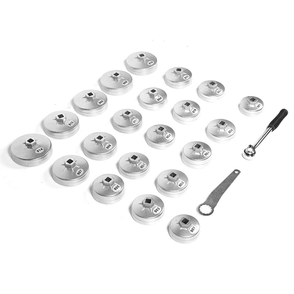 Cocoarm Chiave per Filtro Olio da 23 Pezzi Kit di Strumenti per la Rimozione del Filtro dell'Olio in Alluminio Set di Bussole Stile Tazza Design Leggero Cromato per Meccanici di Riparazione Auto e